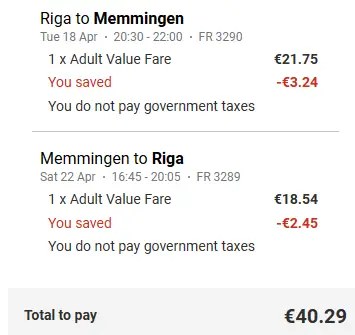Ryanair flights from Riga