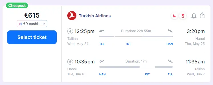 Flights from Tallinn to Hanoi