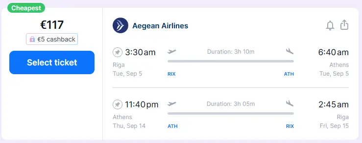 Riga - Athens flights