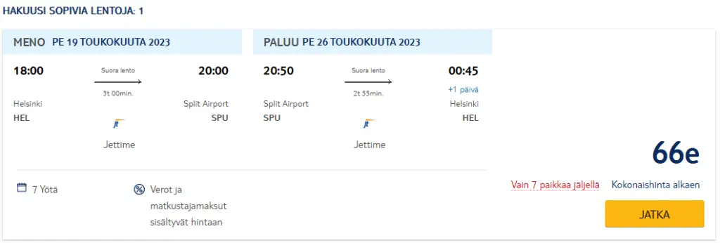 Last minute flights from Helsinki to Split