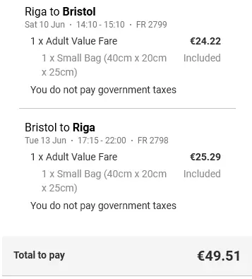 Riga to Bristol