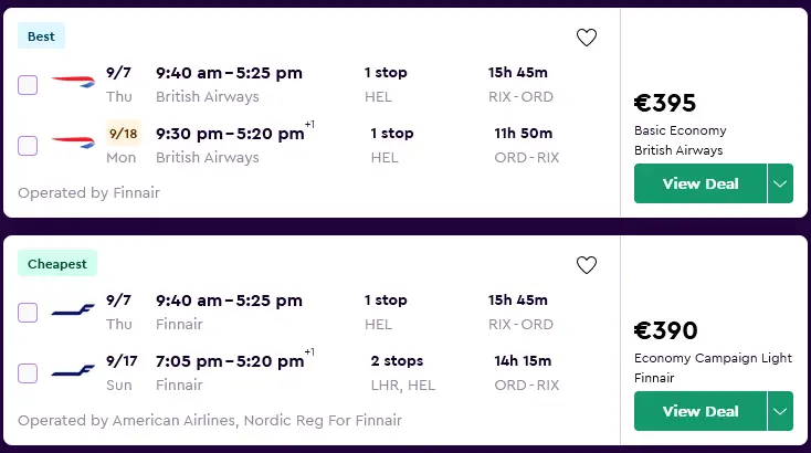 Riga - Chicago flights