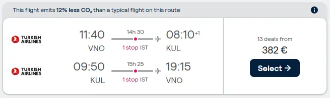 Vilnius to Kuala Lumpur