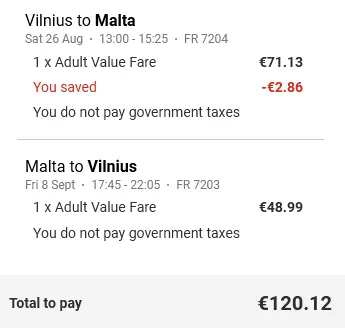 flight deal from Vilnius to Malta