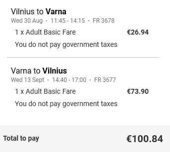 Vilnius to Varna with Ryanair