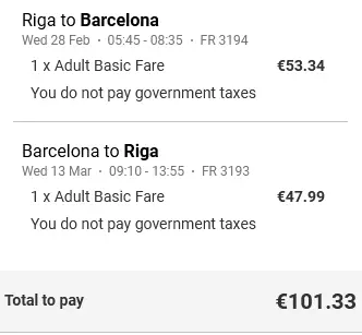 From Tallinn/Riga to Barcelona
