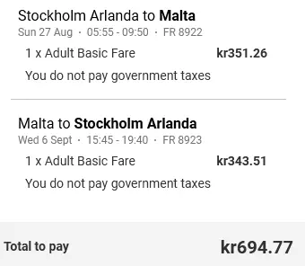 Cheap flights with Ryanair from Stockholm to Malta