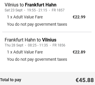 from Vilnius to Frankfurt-Hahn