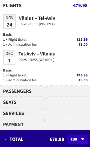Vilnius - Tel Aviv flights